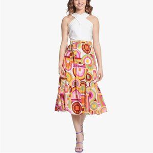 NWT Donna Morgan Women's Criss Cross Halter Midi Dress w/ Tiered Skirt, 12